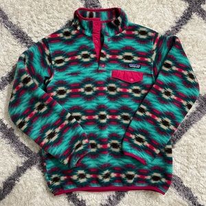 Patagonia tribal print quartered button pull over fleece size small